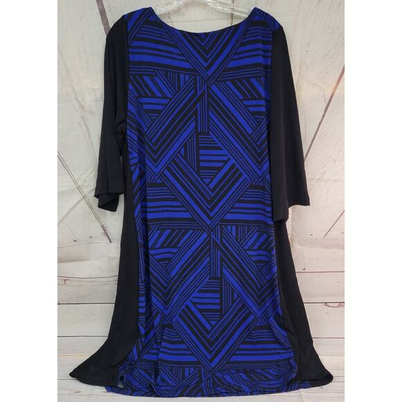 Robbie Bee 1X Black & Blue Striped Print Short Sleeve Dress - Picture 2 of 6
